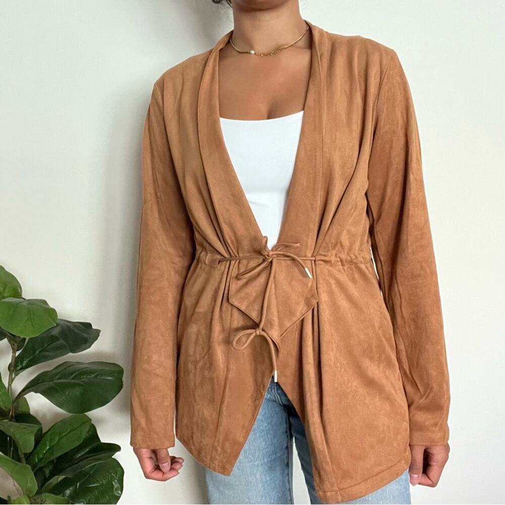 Thread & Supply Faux Suede Drape Cardigan Womens Large Camel Brown Lightweight